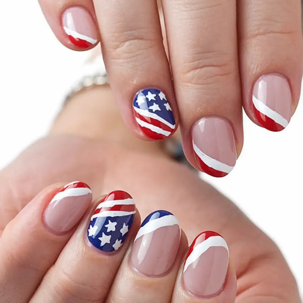 Inspired Nail Designs for July 4th 2025 Diagonal Flag Stripes