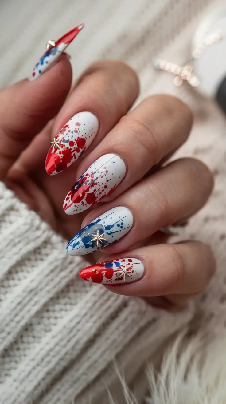 Inspired Nail Designs for July 4th 2025 Splattered Firework Art
