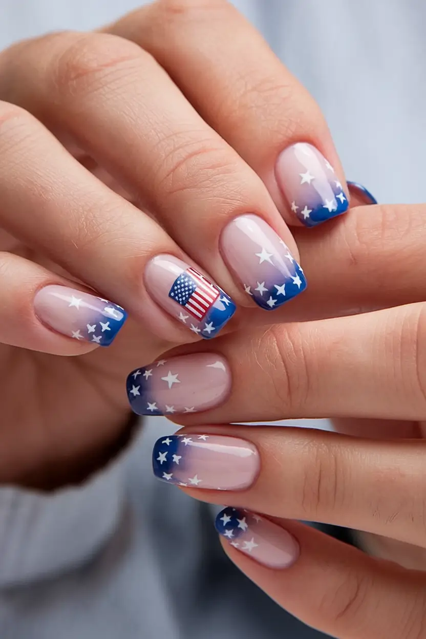 Inspired Nail Designs for July 4th 2025 Subtle Star-Tipped Elegance
