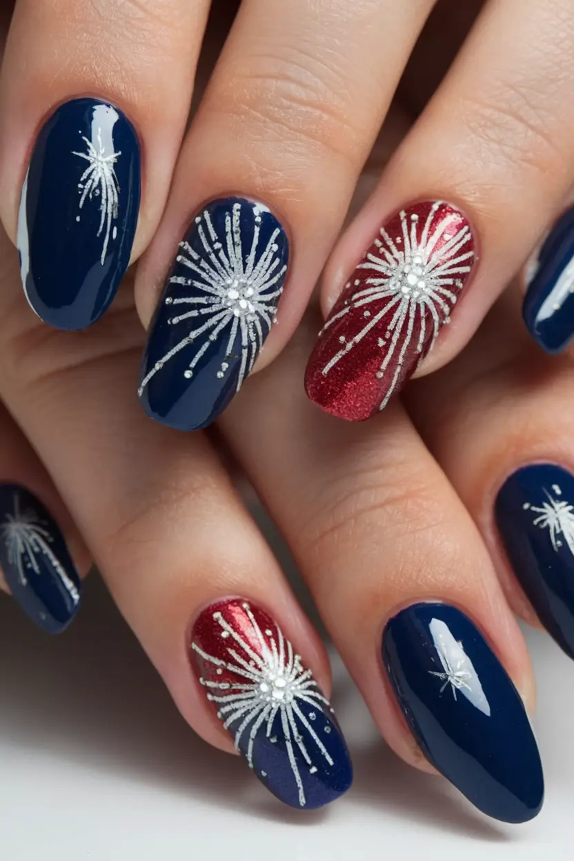 Inspired Nail Designs for July 4th 2025 Firework Sparkle