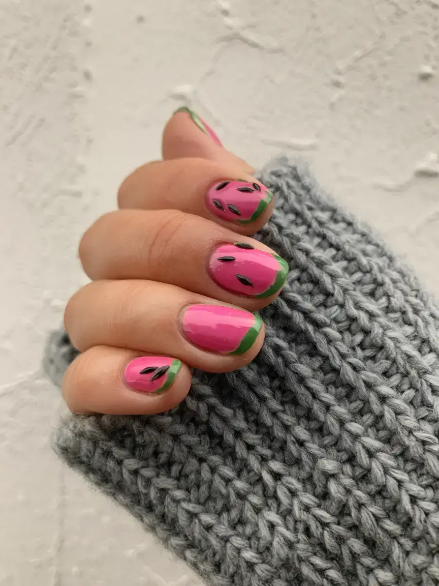 juicy watermelon nails to try in 2025 Classic Pink Watermelon Dots
