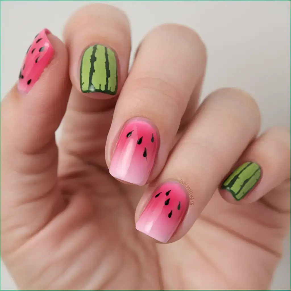 juicy watermelon nails to try in 2025 Short Gradient Seed Play