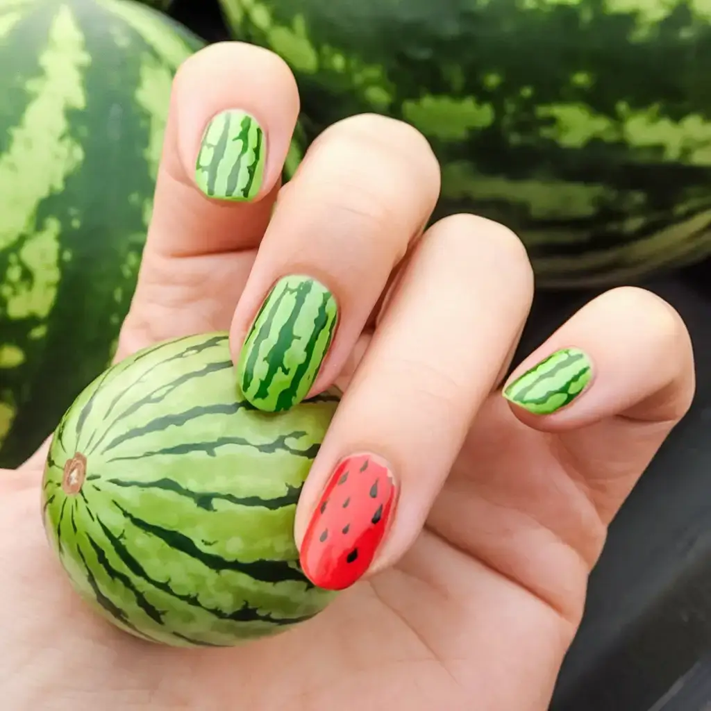juicy watermelon nails to try in 2025 Rind-Focused Watermelon Art