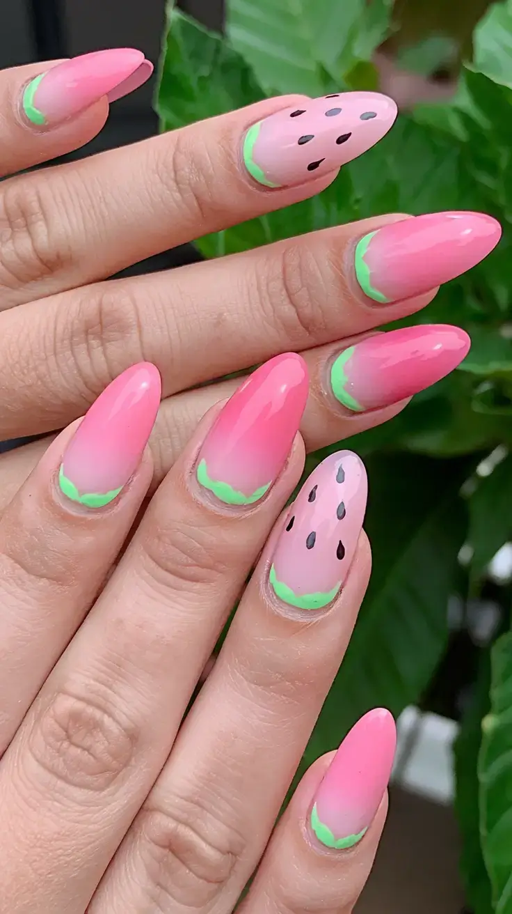 juicy watermelon nails to try in 2025 Soft Ombre Summer Blush