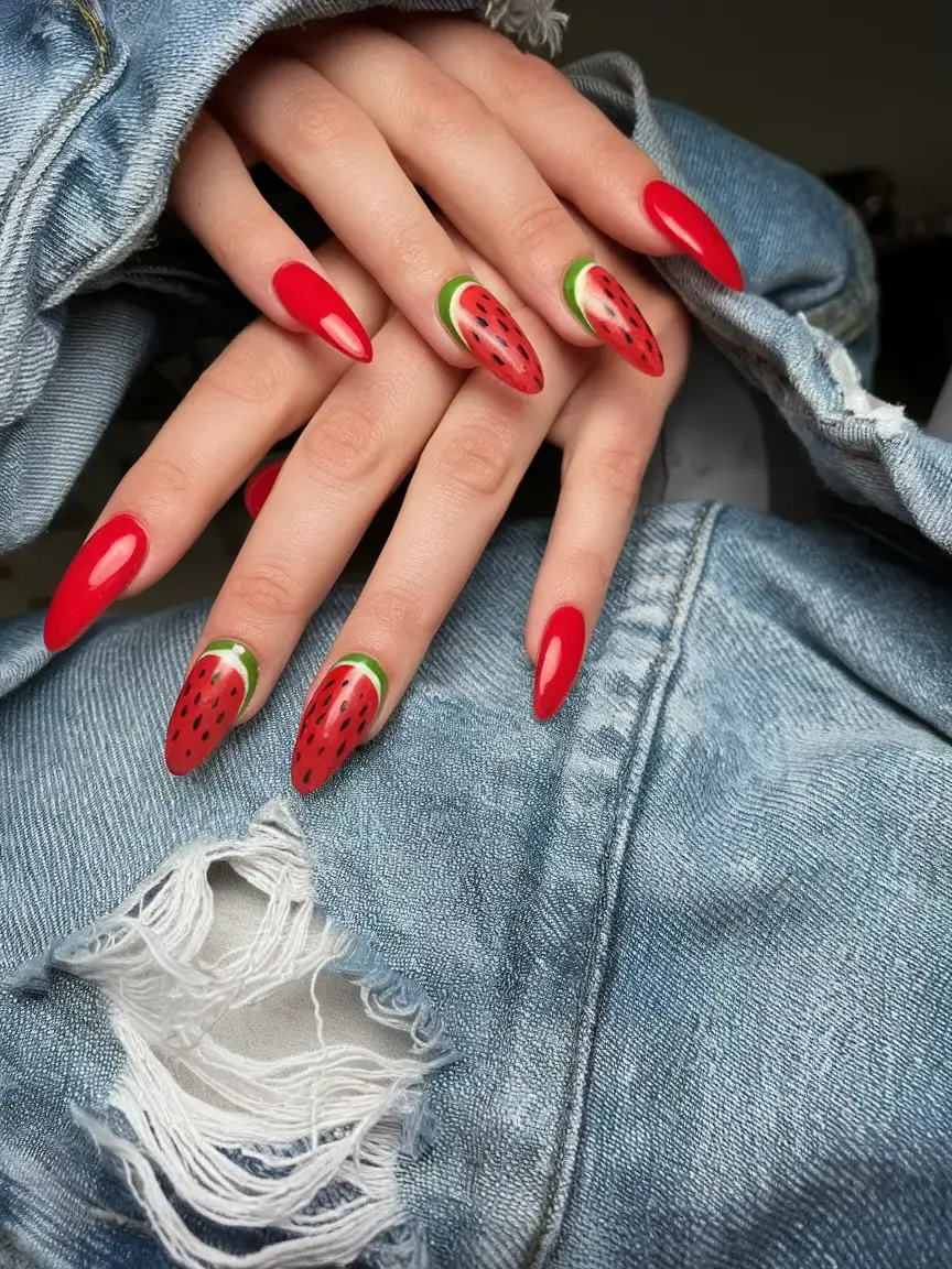 juicy watermelon nails to try in 2025 Juicy Red Melon Perfection