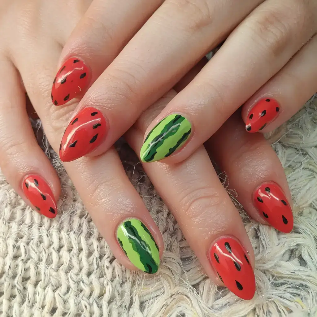 juicy watermelon nails to try in 2025 Watermelon Seed Scatter