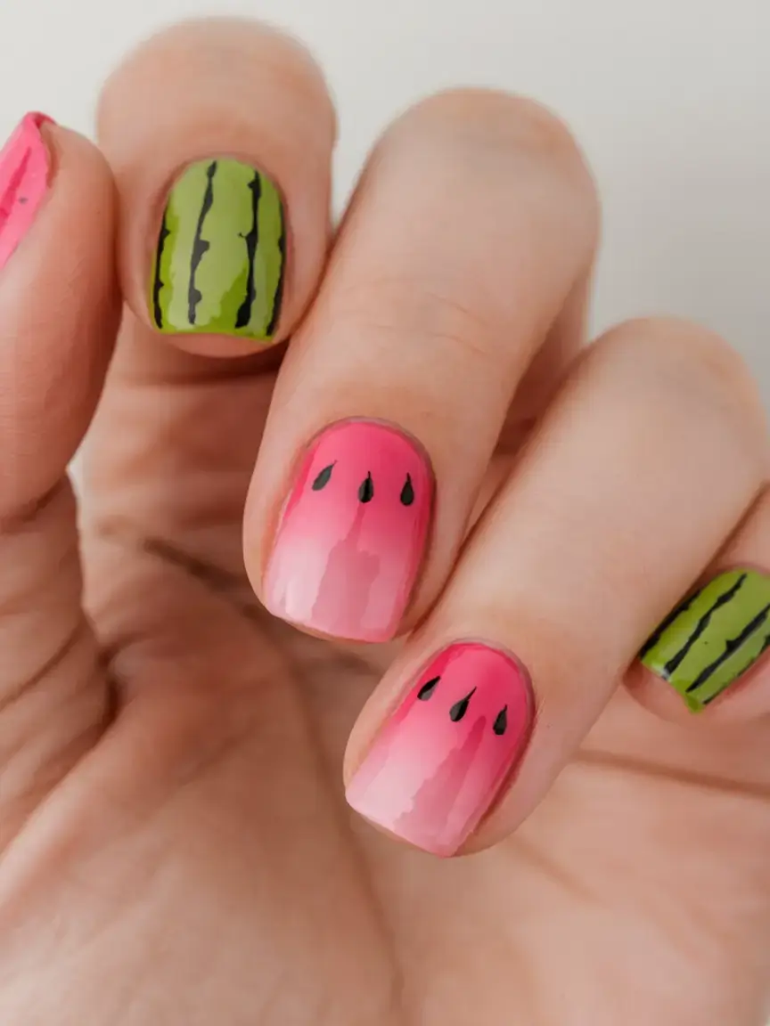 juicy watermelon nails to try in 2025 Pastel Soft Ombre Mix