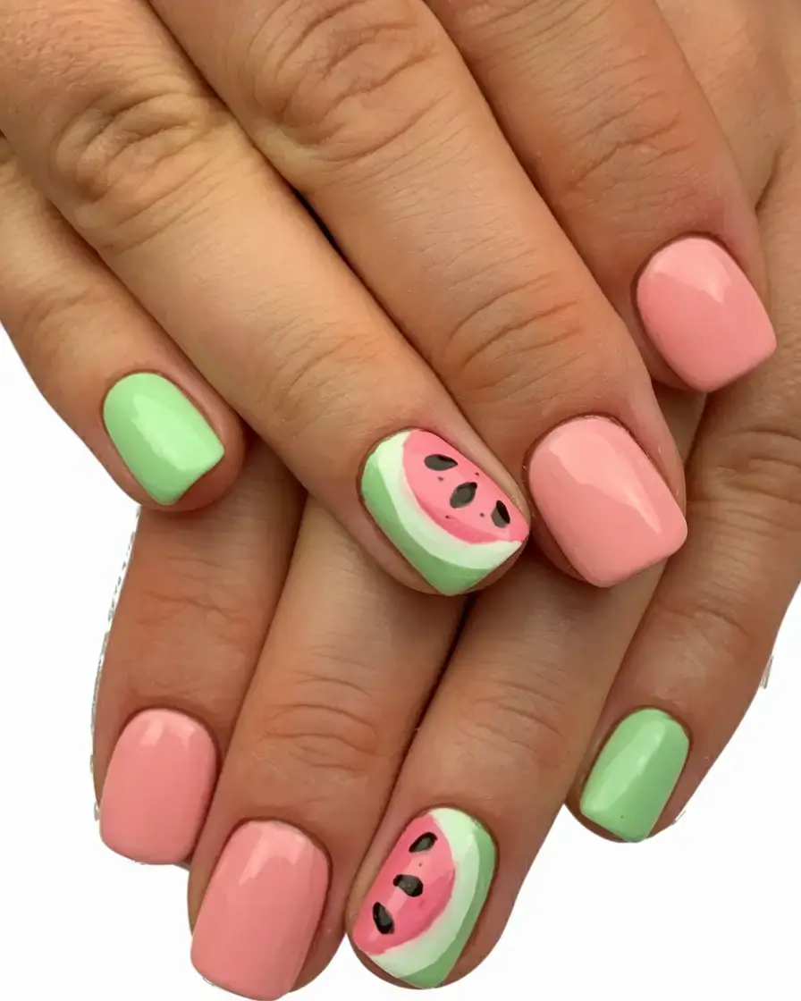 juicy watermelon nails to try in 2025 Matte Summer Fruit Fusion