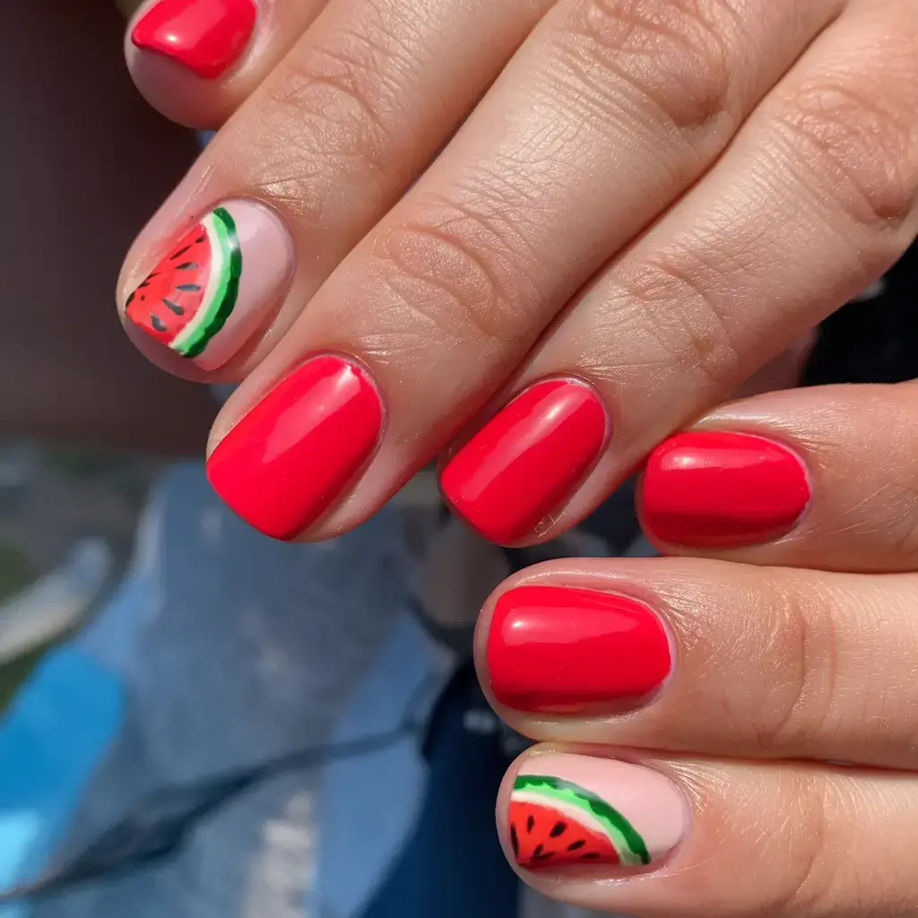 juicy watermelon nails to try in 2025 Minimalist Watermelon Pop