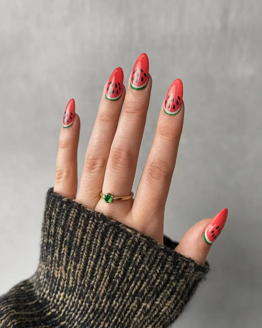 juicy watermelon nails to try in 2025 Elegant Minimal Melon Art