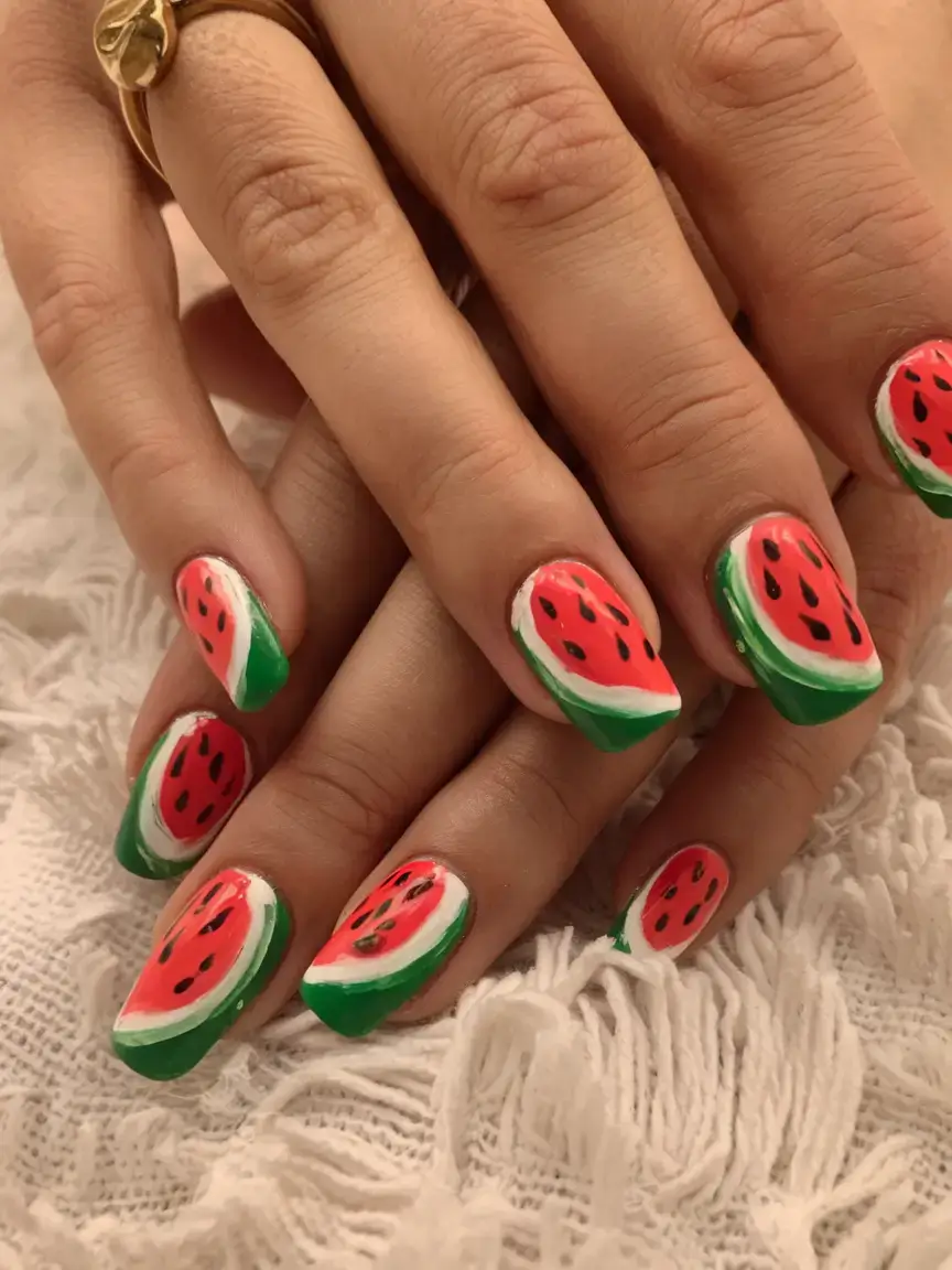 juicy watermelon nails to try in 2025 Full Slice Watermelon Realism
