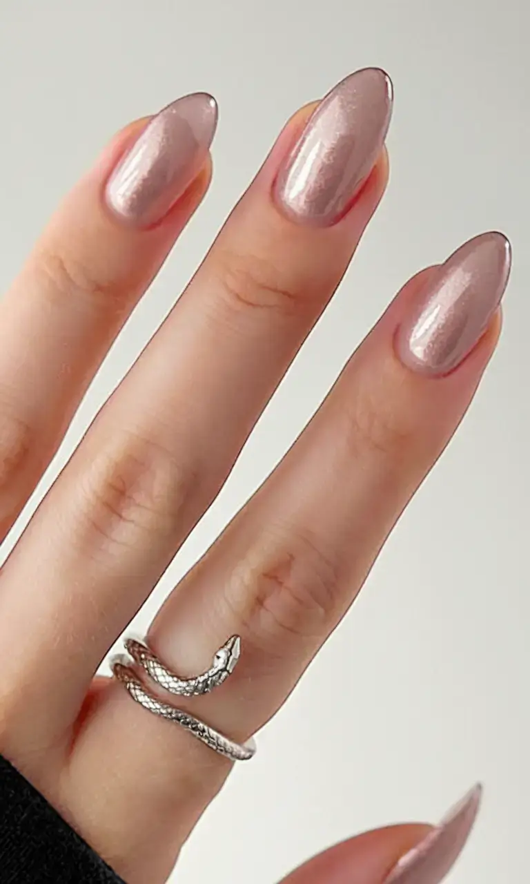 july 2025 nails you’ll want to copy Rose Gold Soft Metallic