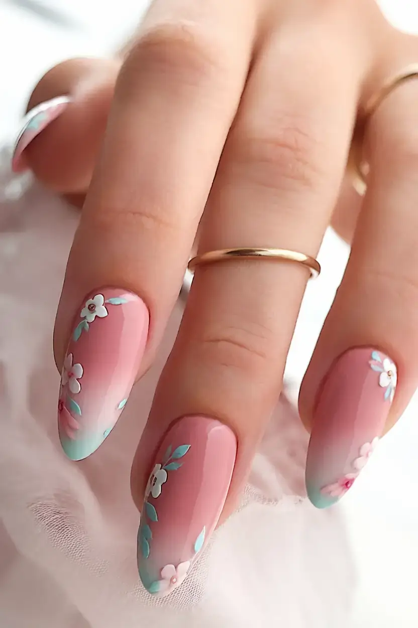 july 2025 nails you’ll want to copy Floral Gradients That Feel Like Garden Parties