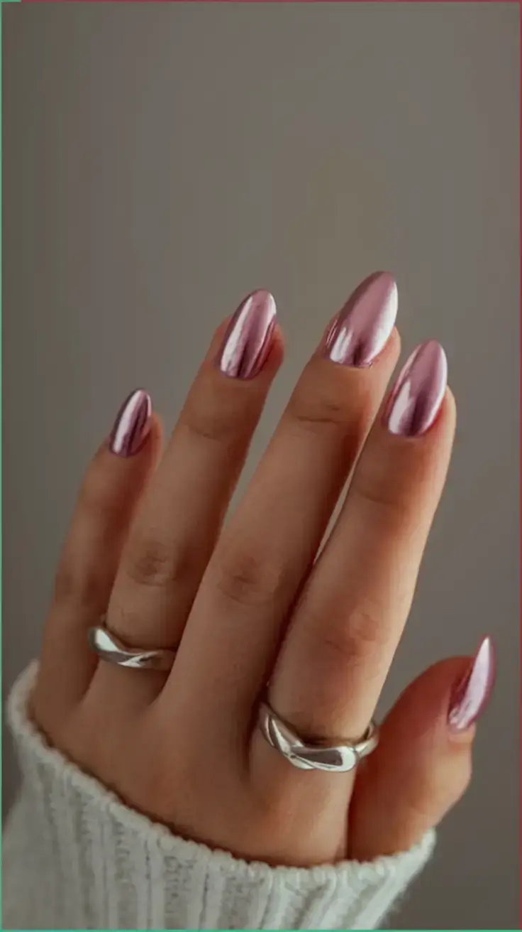 july 2025 nails you’ll want to copy Rose Chrome for Mirror-Perfect Vibes