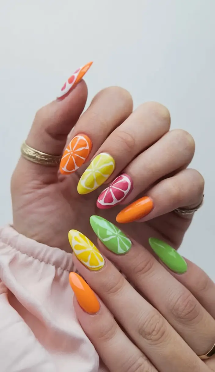 lemon nail designs for summer 2025 Neon Citrus Cocktail Explosion