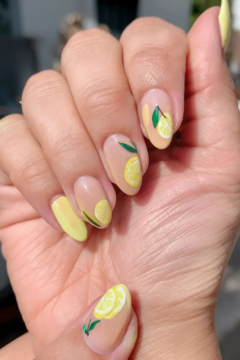 lemon nail designs for summer 2025 Subtle Lemons, Soft Hues, and Barely-There Art