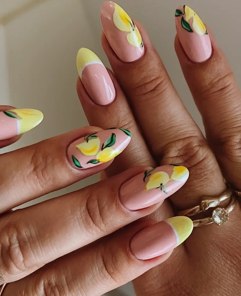 lemon nail designs for summer 2025 Blushed Lemons and Glossy Tips