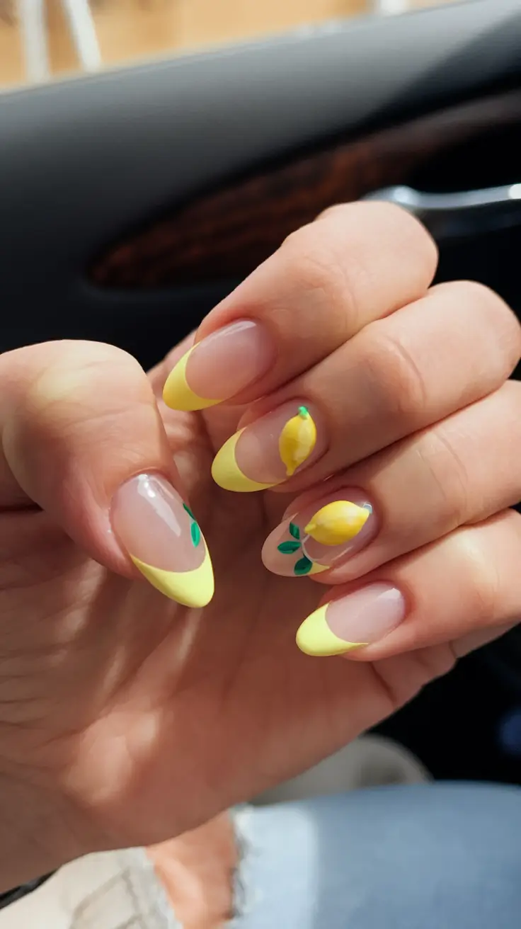 lemon nail designs for summer 2025 Glossy Lemon French With Juicy Accents