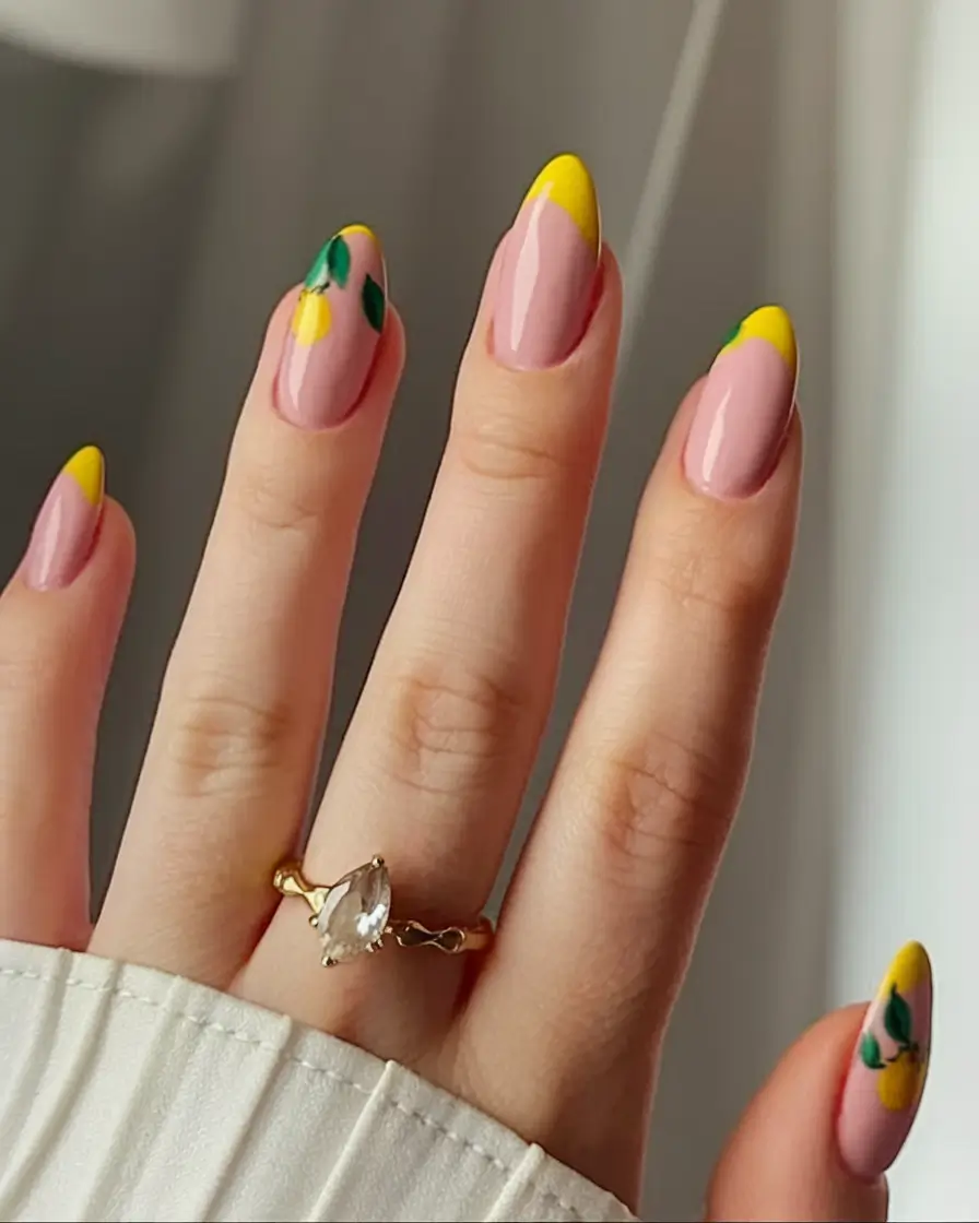 lemon nail designs for summer 2025 Minimal Chic With Lemon Highlights