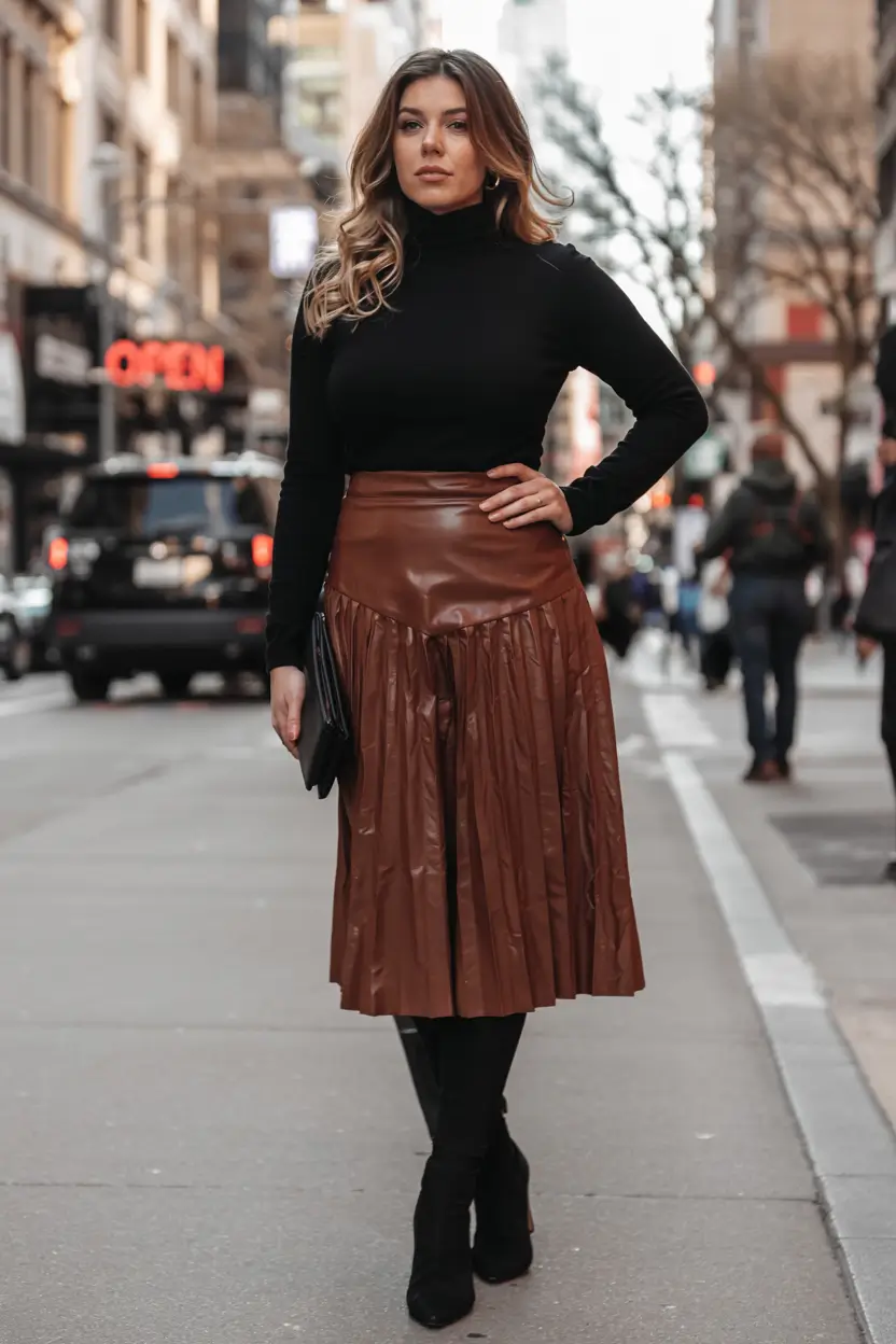 midsize fall outfits ideas 2025-Powerful Contrast With Street-Ready Polish