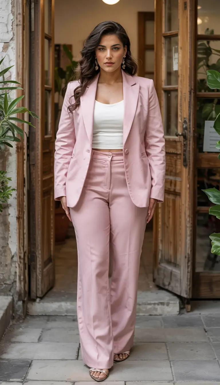 midsize fall outfits ideas 2025-Tailored Confidence in Pink Power