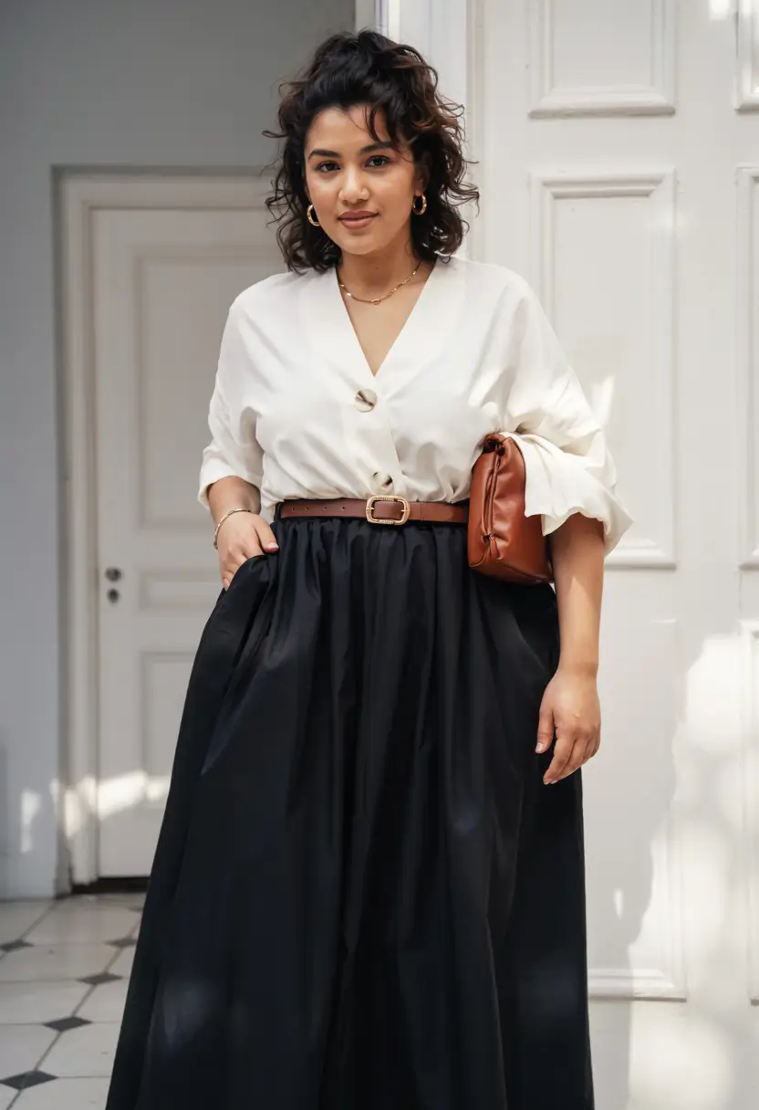 midsize fall outfits ideas 2025-Monochrome Elegance With a Modern Edge