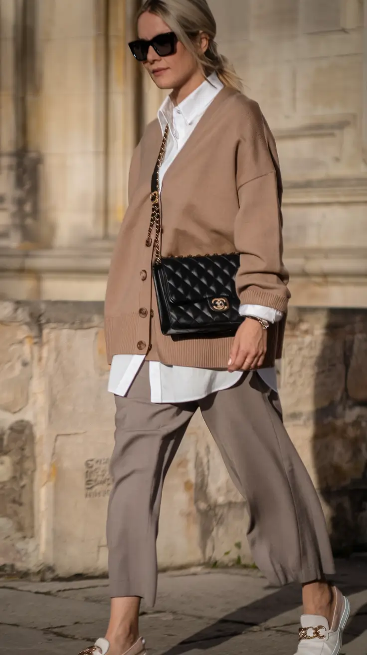 mom outfits ideas for fall 2025-Chic Comfort: Tailored Neutrals With a Designer Touch