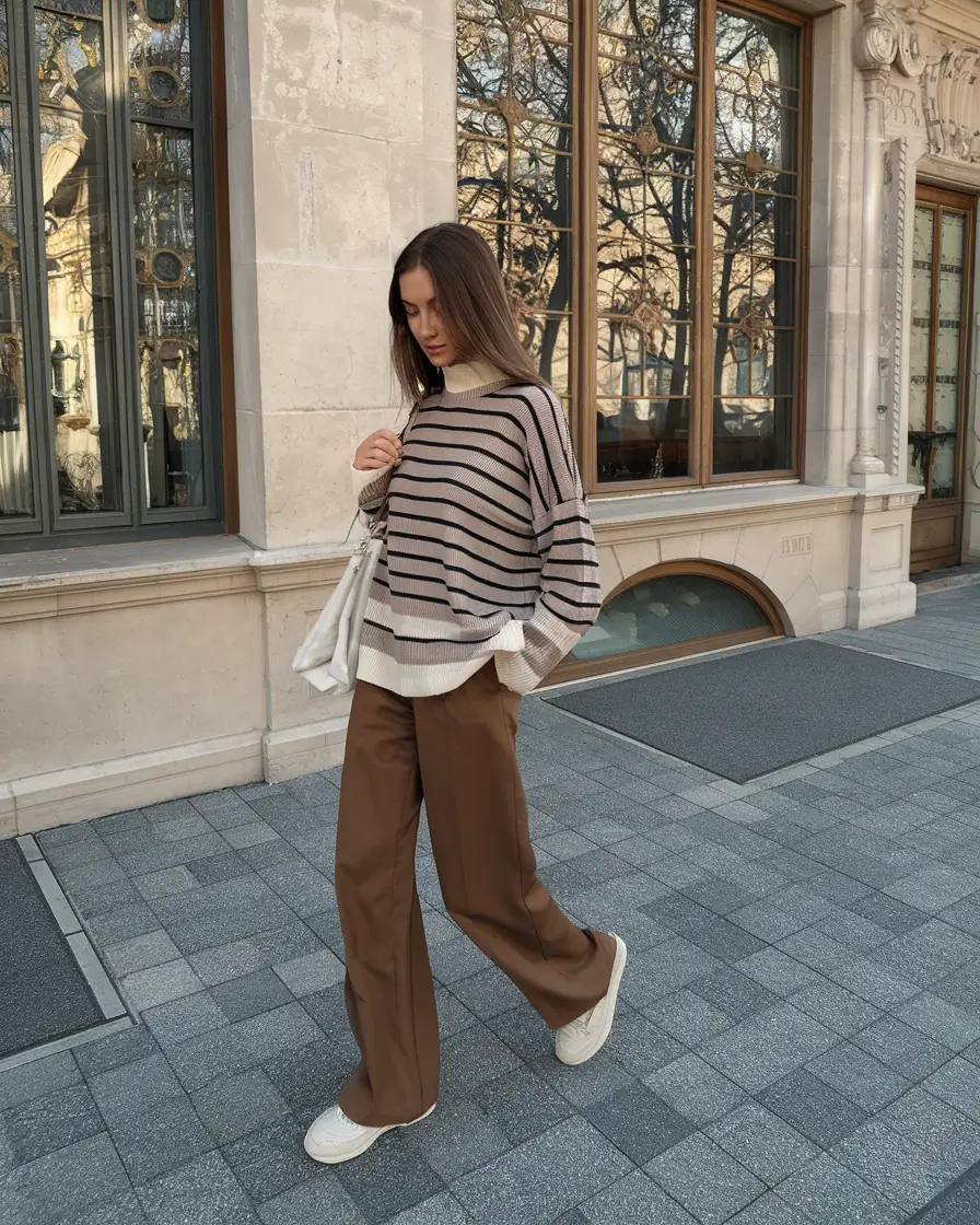 mom outfits ideas for fall 2025-Striped Ease: Cool Tones & Relaxed Silhouettes