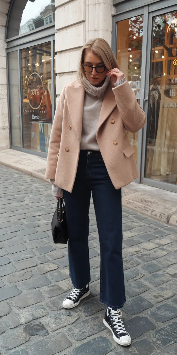 mom outfits ideas for fall 2025-Paris-Inspired Basics: Creamy Layers & Classic Denim