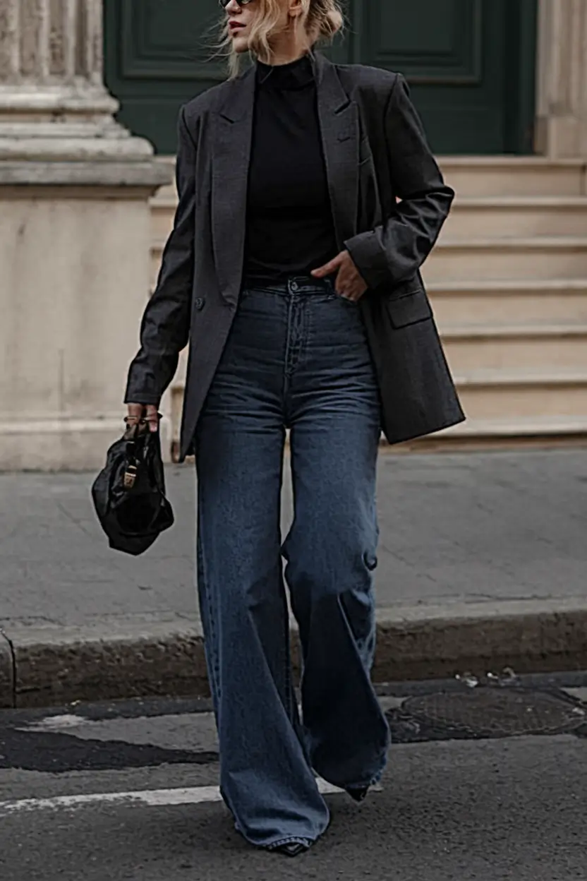 mom outfits ideas for fall 2025-Blazer and Denim, But Make It Street