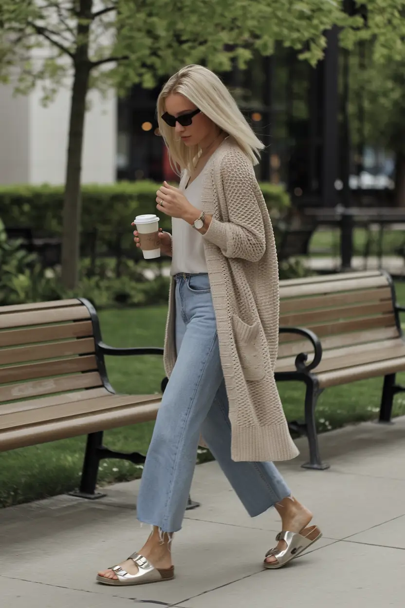 mom outfits ideas for fall 2025-Casual Luxe: Textured Knit Meets Minimal Denim