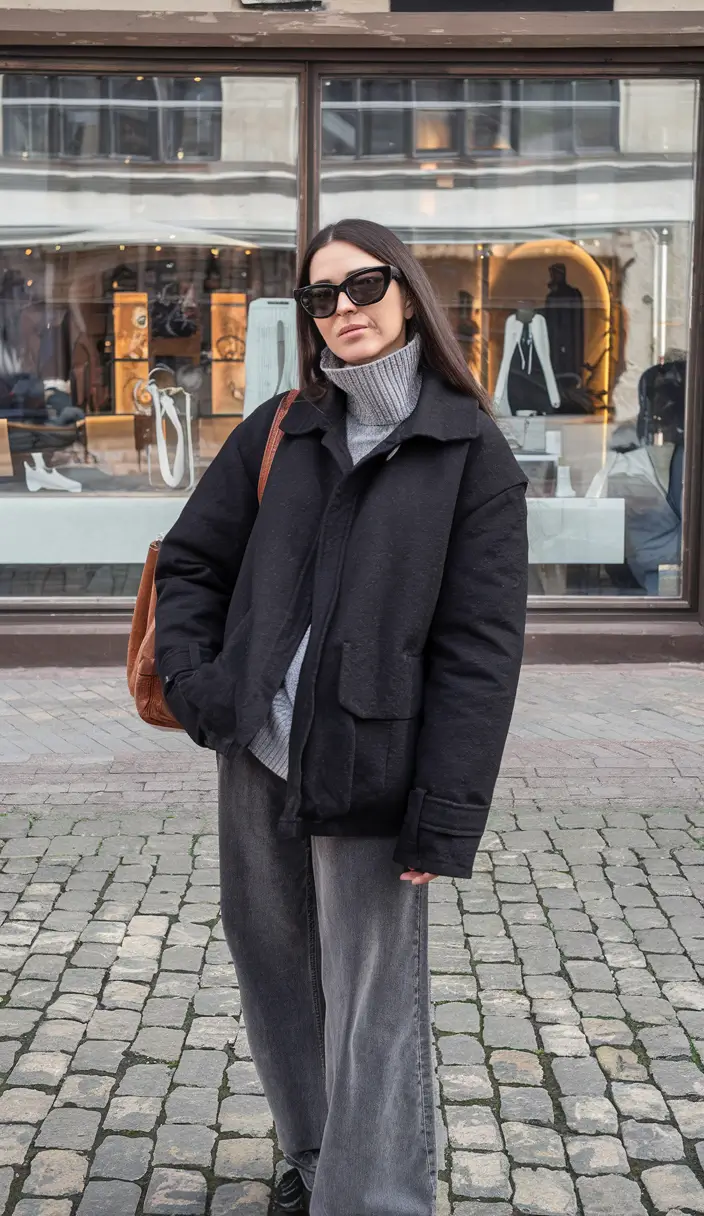 mom outfits ideas for fall 2025-Cool-Girl Comfort: Oversized Black Layers