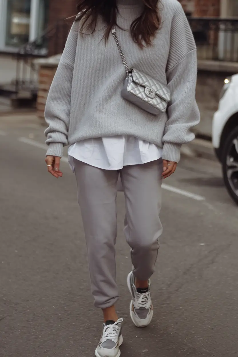 mom outfits ideas for fall 2025-Monochrome Ease: Soft Grays for On-the-Go Mornings