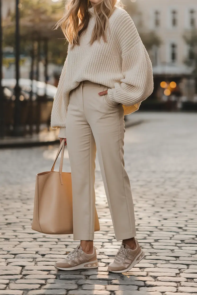 mom outfits ideas for fall 2025-Structured Neutrals with a Sporty Spin