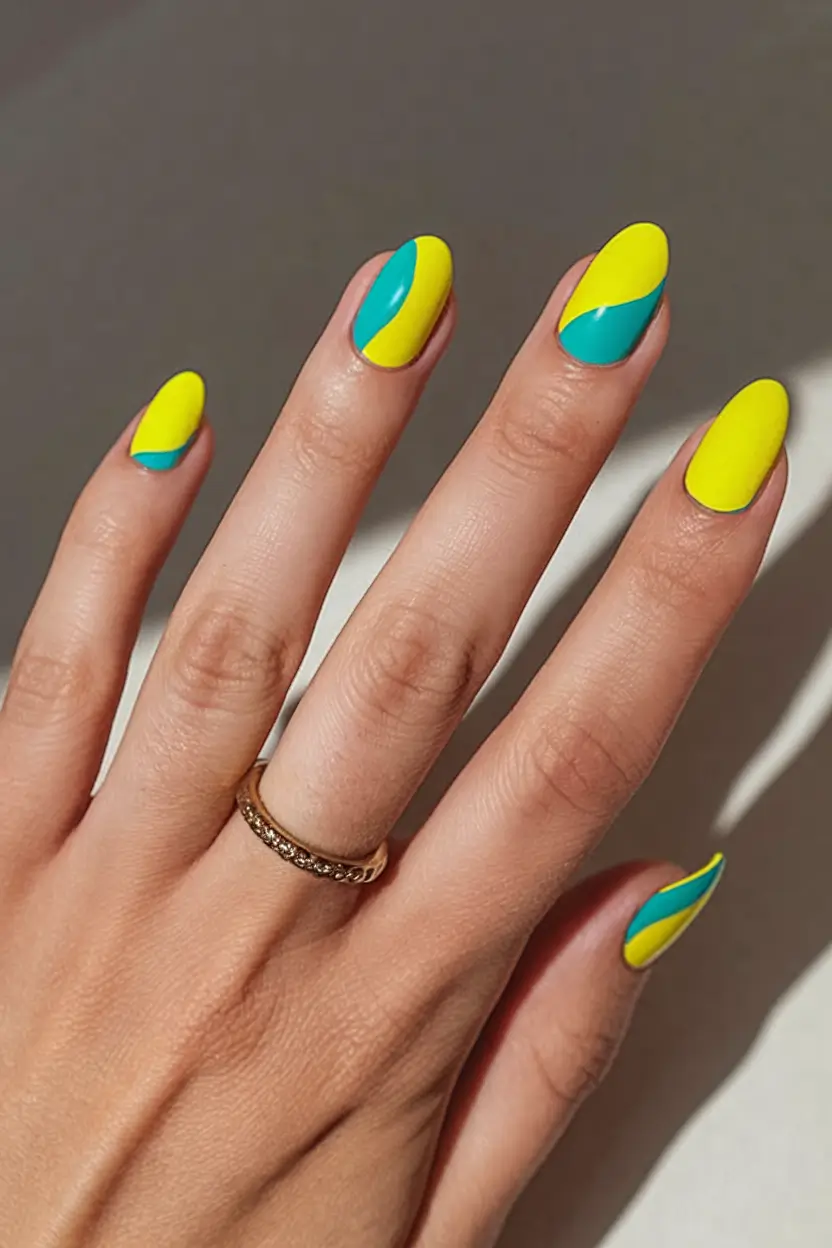 neon nails to glow all summer 2025 Sun Lemon Twist: The Bold Color Split
