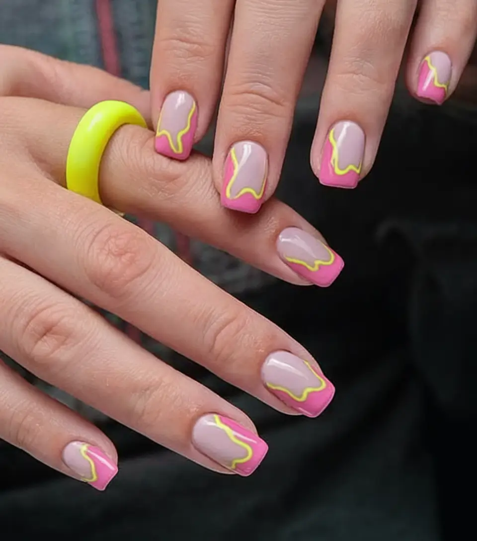 neon nails to glow all summer 2025 Electric French: The Neon Drip Tips
