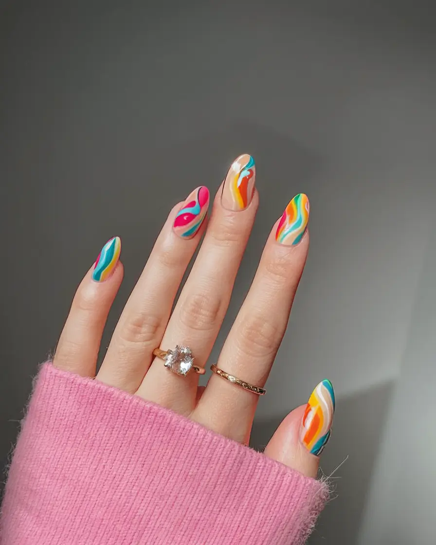 neon nails to glow all summer 2025 Summer Swirl: The Psychedelic Wave