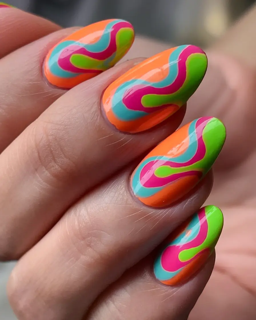 neon nails to glow all summer 2025 Psychedelic Carnival: The Ultimate Swirl