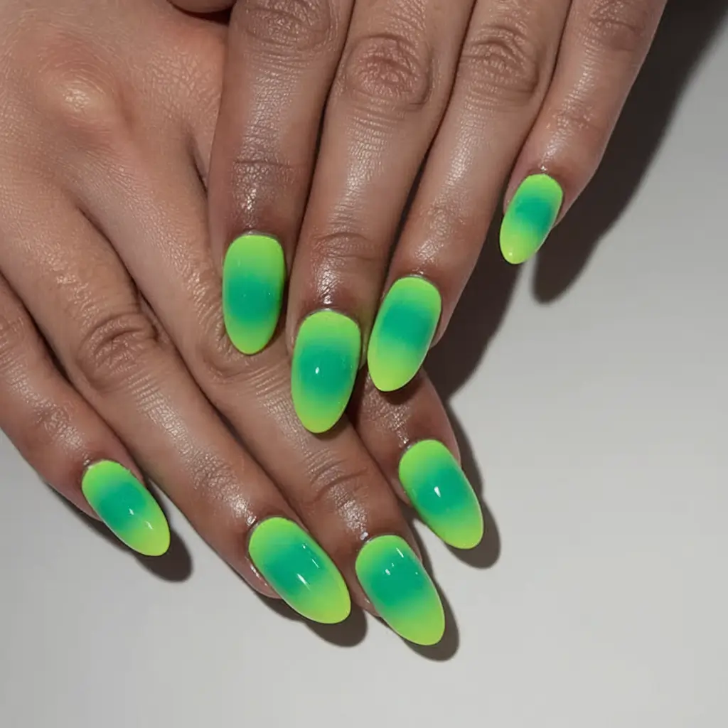 neon nails to glow all summer 2025 Neon Ombre: The Smooth Green Fade