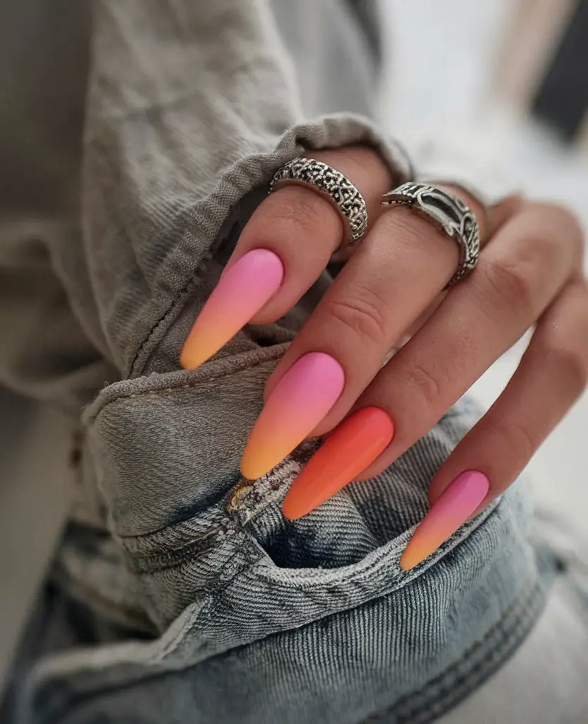 neon nails to glow all summer 2025 Sunset Glow: The Tropical Ombre