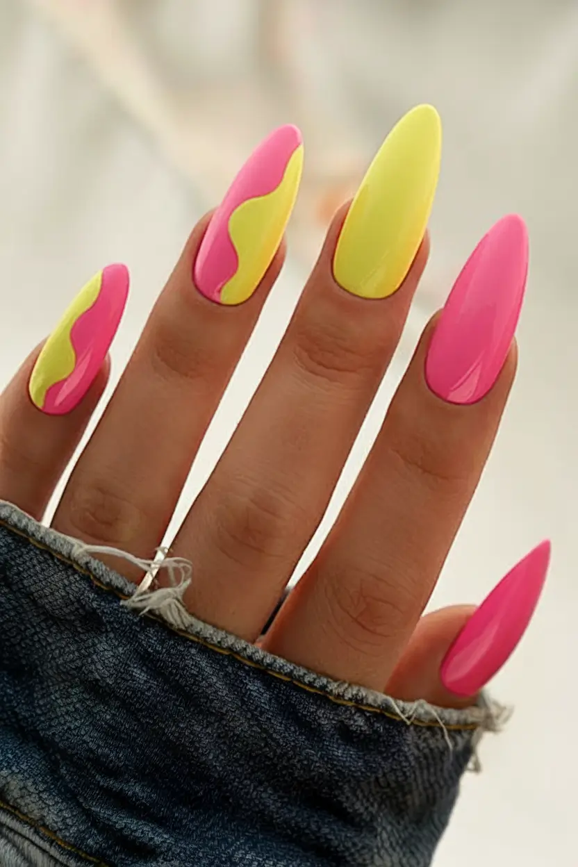 neon nails to glow all summer 2025 Strawberry Lemonade: The Sweetest Swirl