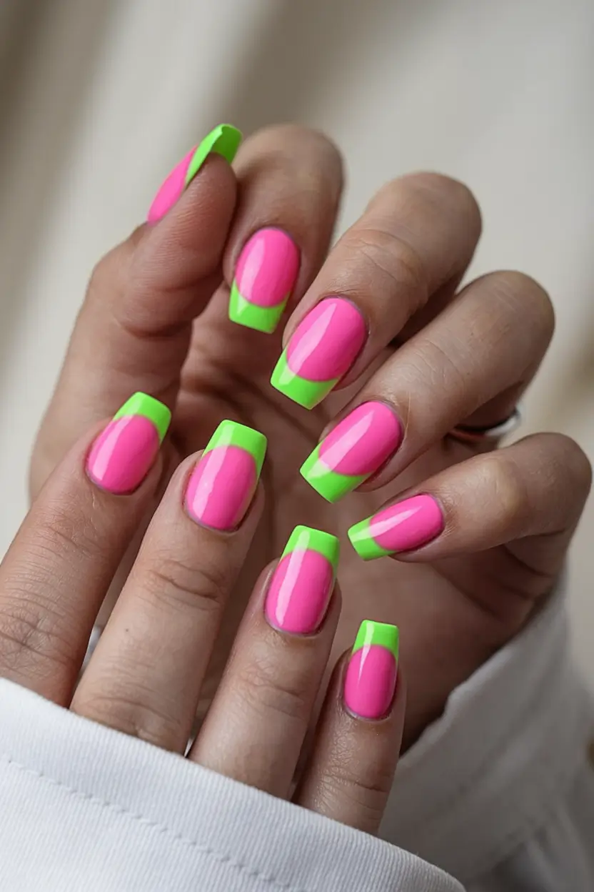 neon nails to glow all summer 2025 Neon French Remix: The Highlighter Tips