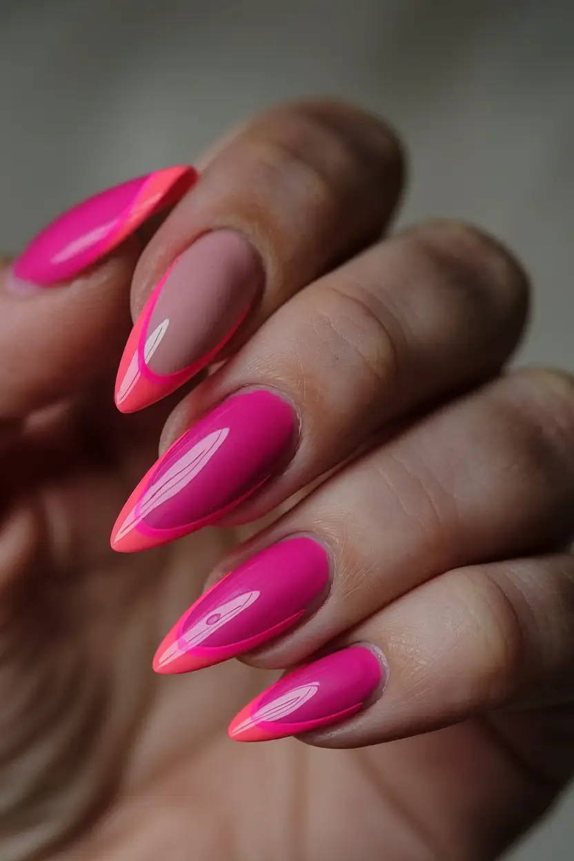 neon nails to glow all summer 2025 Pink Surge: The Electric Contour