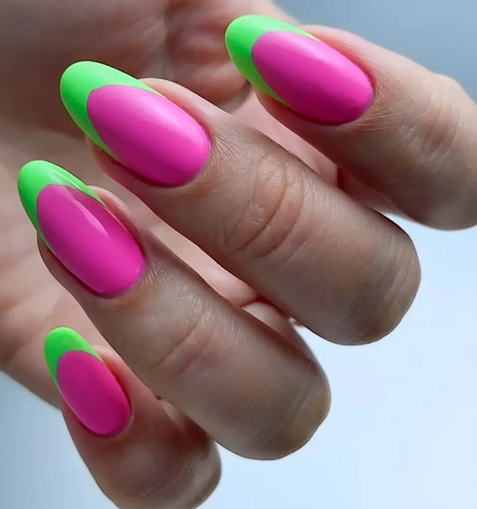 neon nails to glow all summer 2025 Bubble Pop: Reverse Neon French