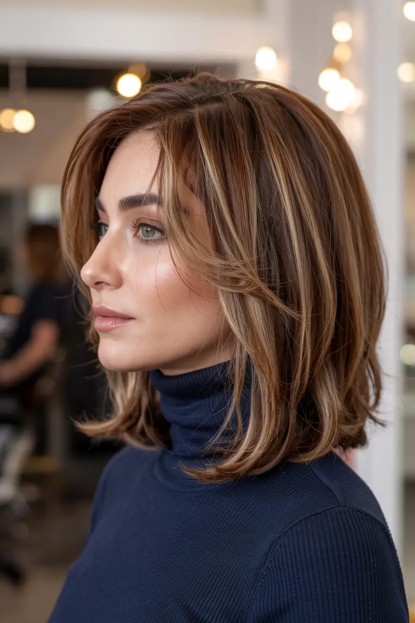new haicuts - august 2025 ideas Dimensional Caramel Lob with Curtain Layers