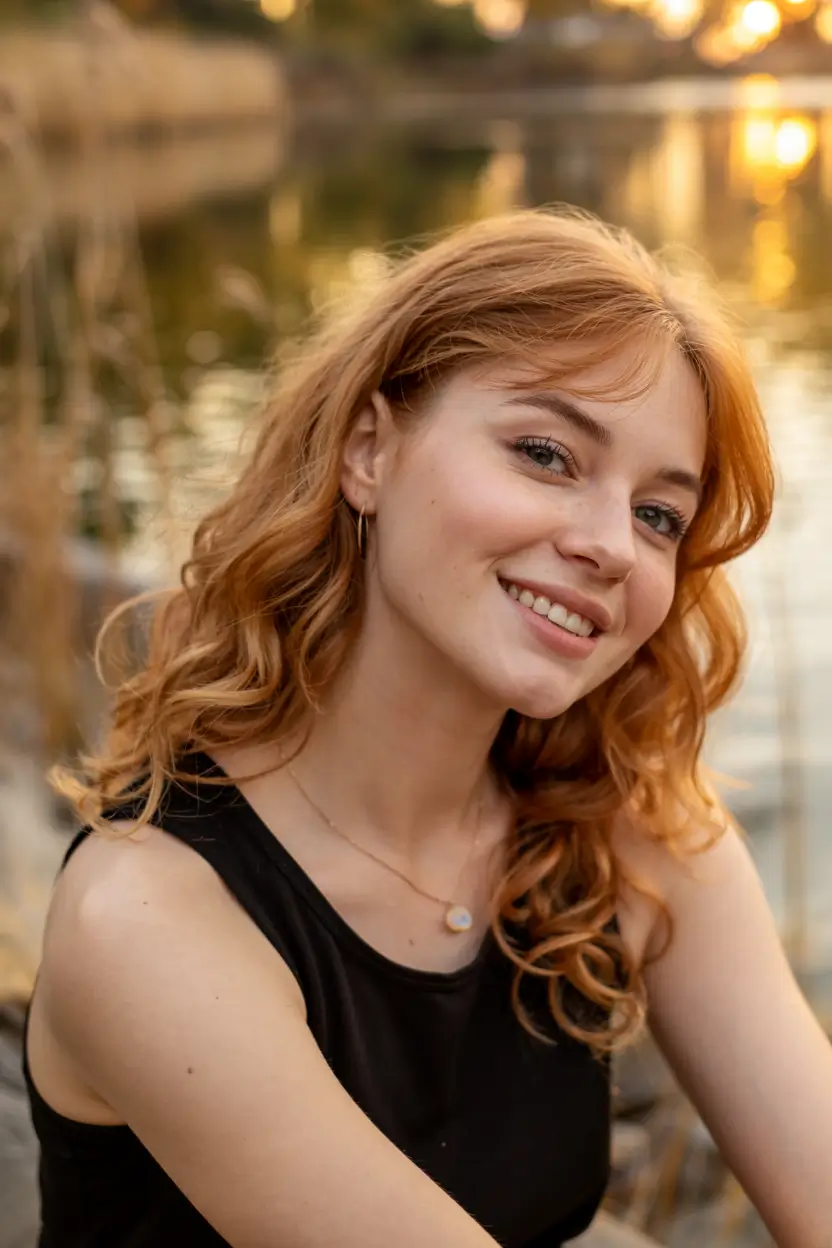 new haicuts - august 2025 ideas Golden Auburn Curls with Micro Fringe