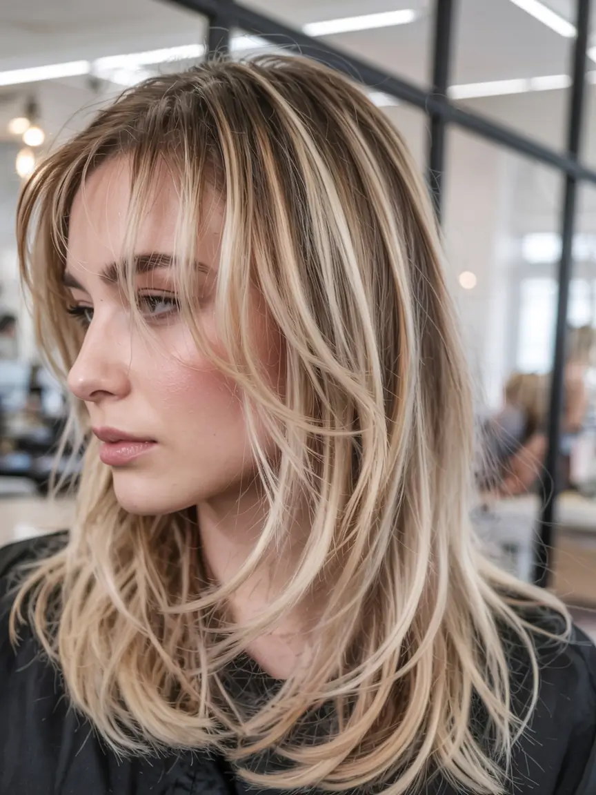 new haicuts - august 2025 ideas Platinum Champagne Shag with Soft Feathering