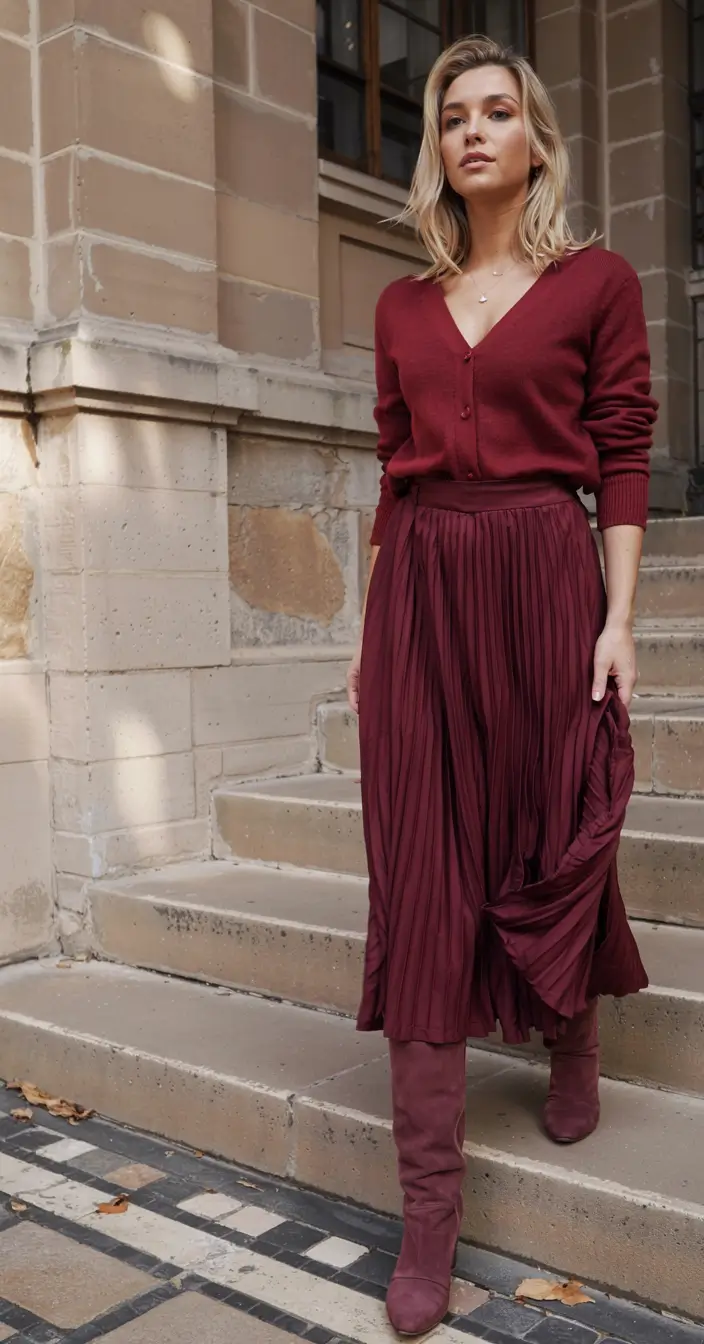 new ideas 2025 fall style for women+Berry Boldness With a Soft Pleat