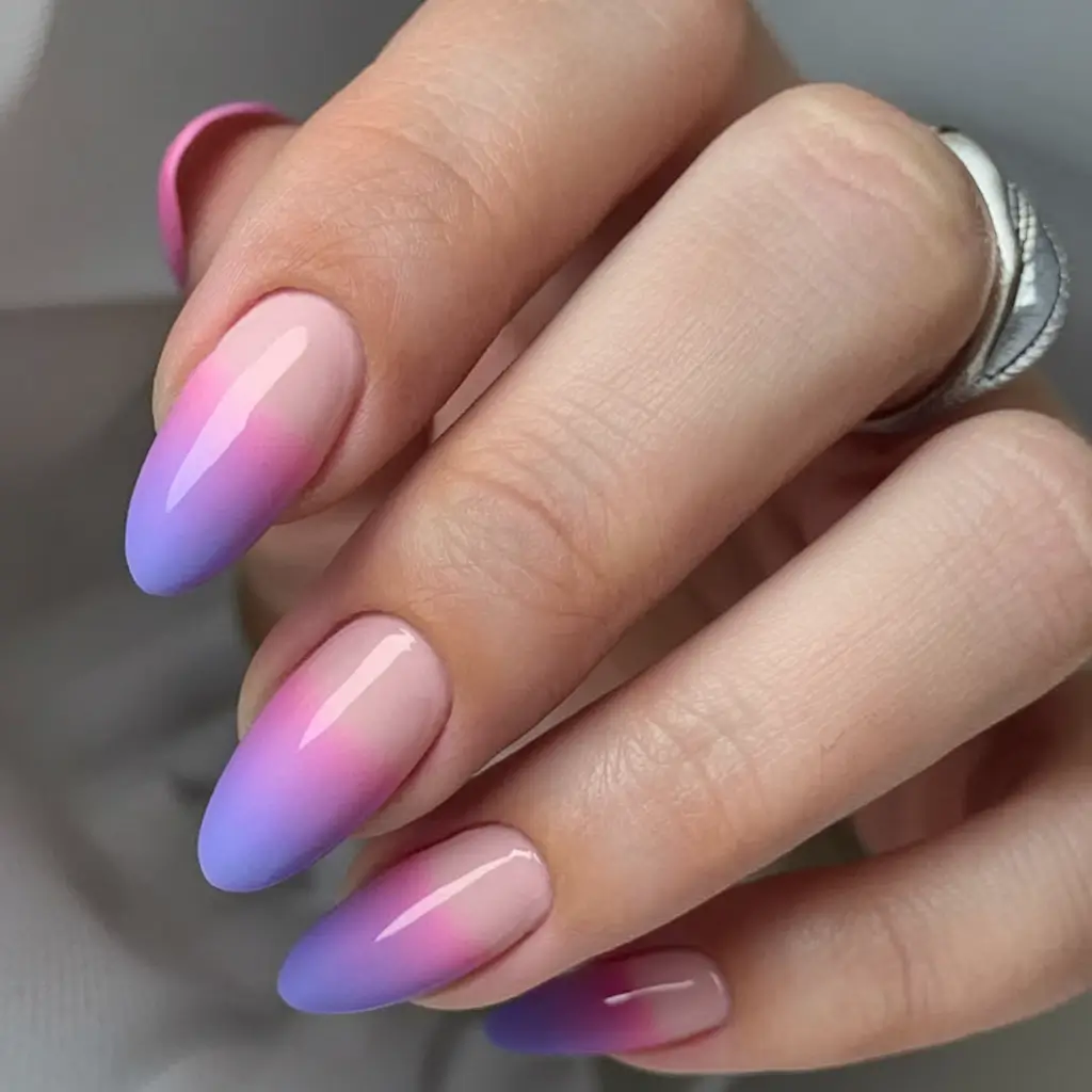 ombre nail designs to try summer 2025 Lavender Cotton Candy Fade