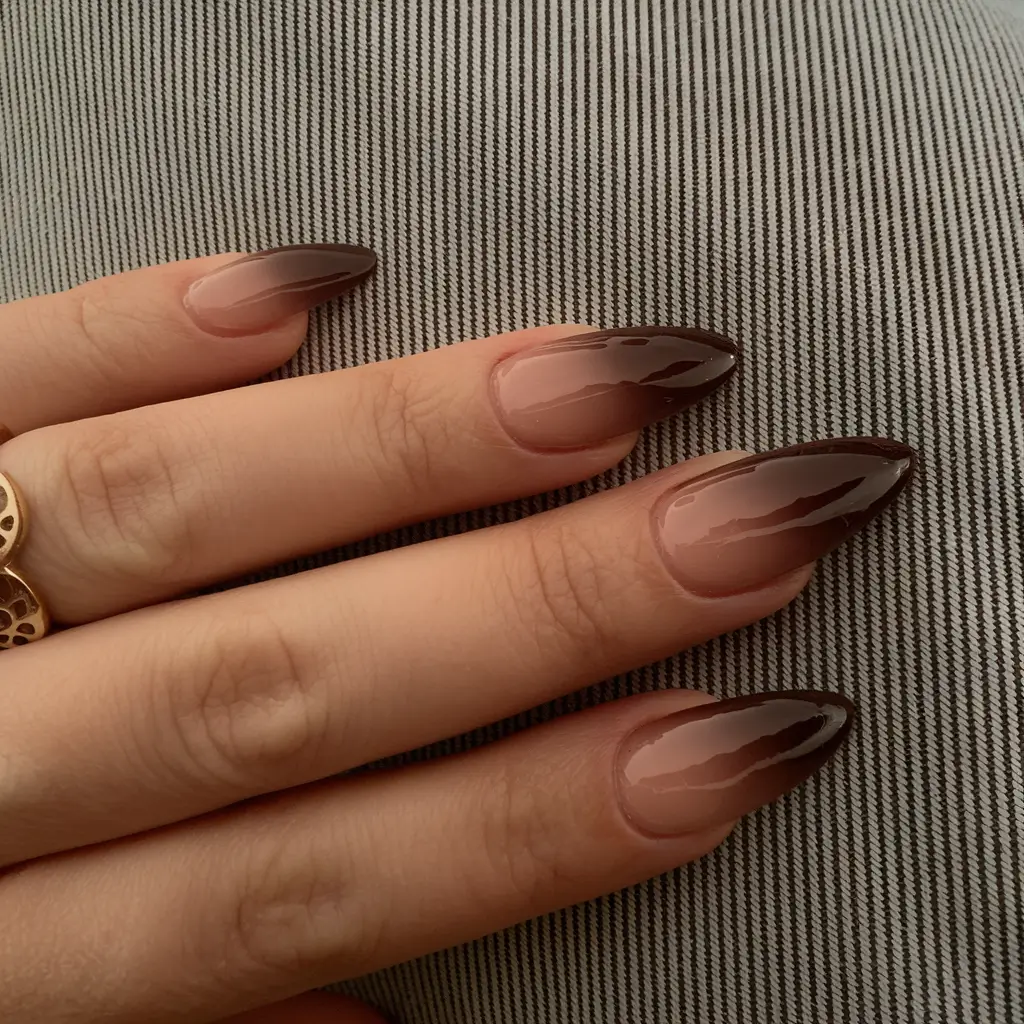 ombre nail designs to try summer 2025 Chocolate Nude Fade